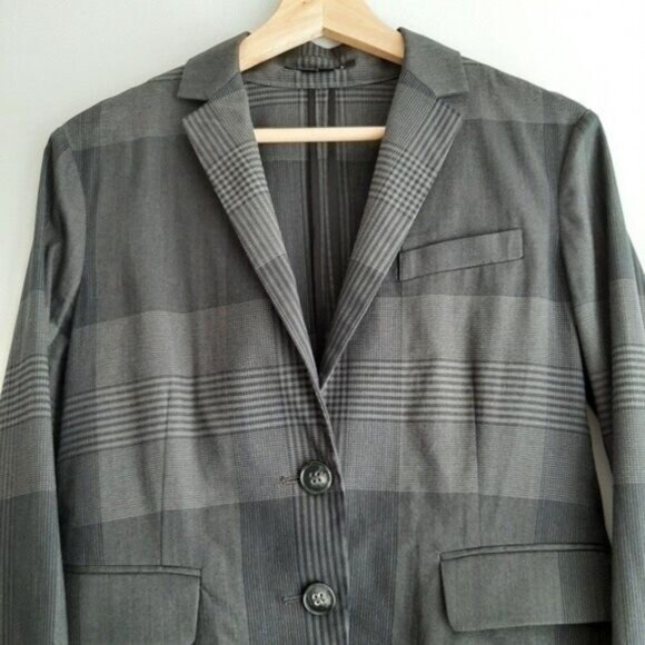 THEORY Zerena Wool & Cotton Blend Plaid Blazer Jacket Sz 8 - Picture 3 of 10
